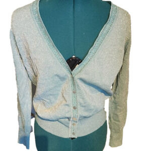 296. 89th & Madison Turquoise and Silver Cardigan Sweater |M